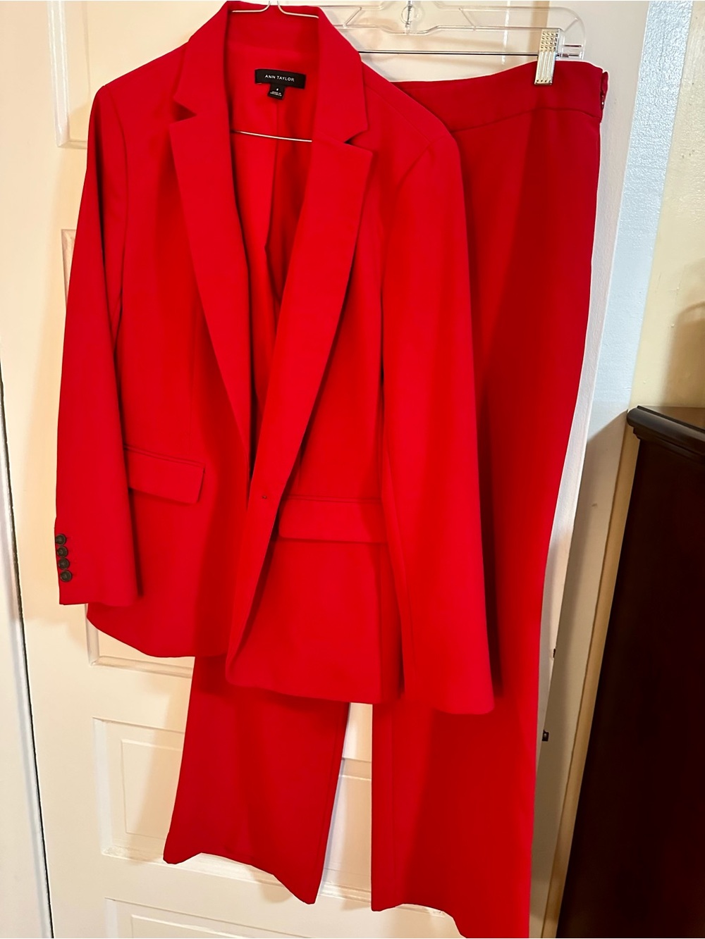 Ann Taylor Bright Red Women's Blazer & Wide-Leg Pants Set